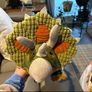 Plush Triceratops Dinosaur Toy - Green and Orange